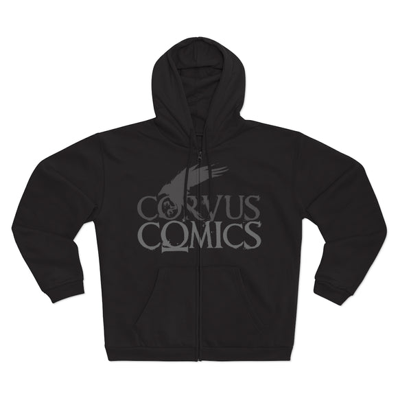 Corvus Comics | Grey Logo with Bird | Unisex Hooded Zip Sweatshirt