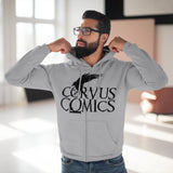 Corvus Comics | Grey Logo with Bird | Unisex Hooded Zip Sweatshirt