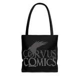 Corvus Comics | Grey Logo with Bird | AOP Tote Bag