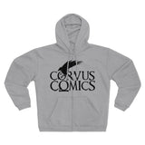 Corvus Comics | Grey Logo with Bird | Unisex Hooded Zip Sweatshirt