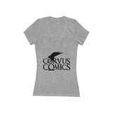 Corvus Comics | Black Logo Bird | Women's Jersey Short Sleeve Deep V-Neck Tee