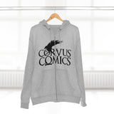 Corvus Comics | Grey Logo with Bird | Unisex Premium Full Zip Hoodie