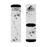 Corvus Comics | White Socks with logo and Splatter | Sublimation Socks