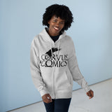 Corvus Comics | Grey Logo with Bird | Unisex Premium Full Zip Hoodie