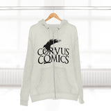 Corvus Comics | Grey Logo with Bird | Unisex Premium Full Zip Hoodie