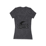 Corvus Comics | Black Logo Bird | Women's Jersey Short Sleeve Deep V-Neck Tee