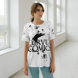 Corvus Comics | Logo with Bird and Splatter | Unisex AOP Cut & Sew T-Shirt