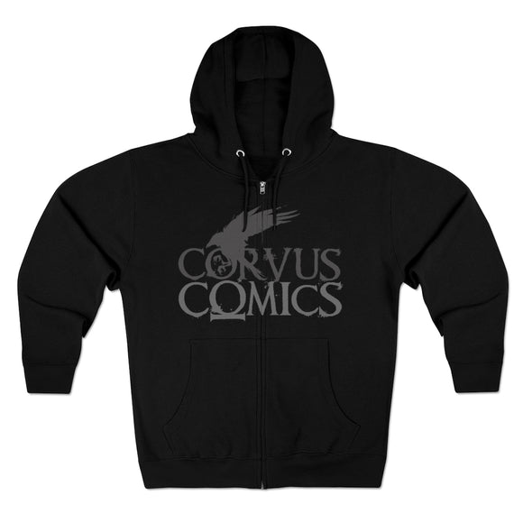 Corvus Comics | Grey Logo with Bird | Unisex Premium Full Zip Hoodie