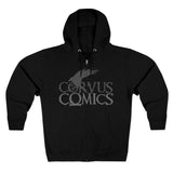 Corvus Comics | Grey Logo with Bird | Unisex Premium Full Zip Hoodie