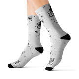 Corvus Comics | White Socks with logo and Splatter | Sublimation Socks