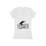 Corvus Comics | Black Logo Bird | Women's Jersey Short Sleeve Deep V-Neck Tee