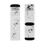 Corvus Comics | White Socks with logo and Splatter | Sublimation Socks