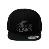 Corvus Comics | Grey Logo with Bird | Unisex Flat Bill Hat